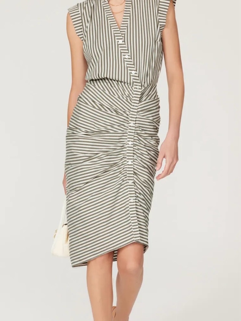 Striped Ruched dress- Olive/White